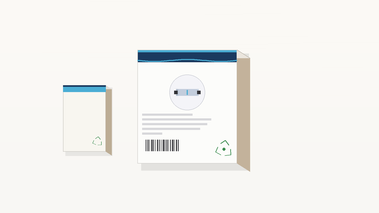 Illustration: recyclable filter packaging with recycling iconography