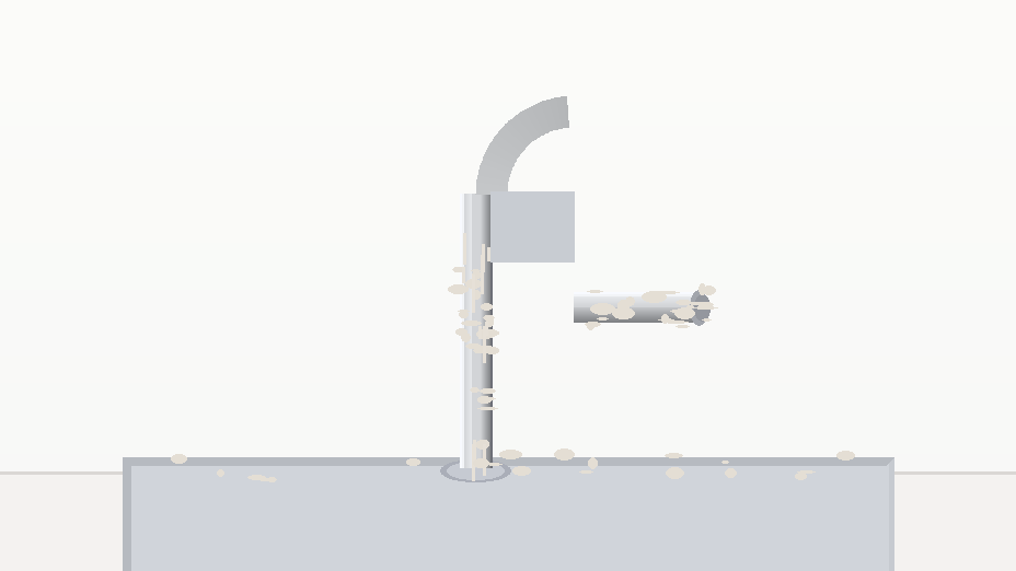 Illustration: a kitchen faucet with white mineral scale buildup over a sink