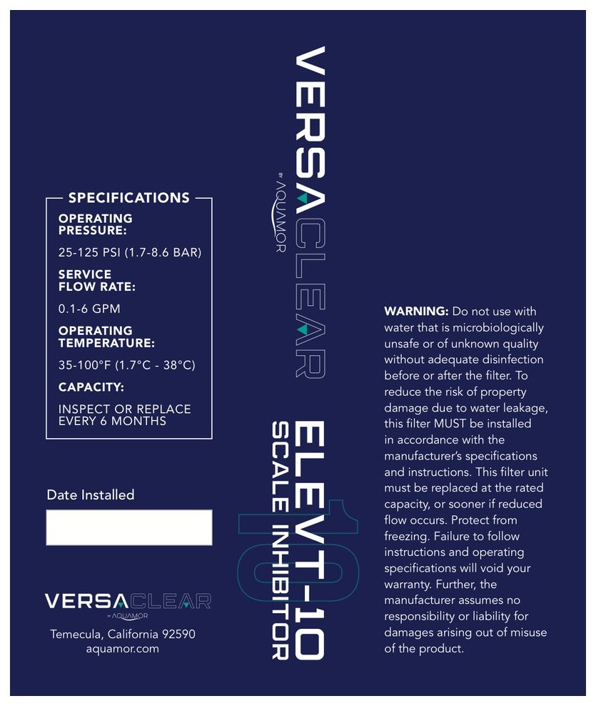 VersaClear brand water filter label manufactured by Aquamor